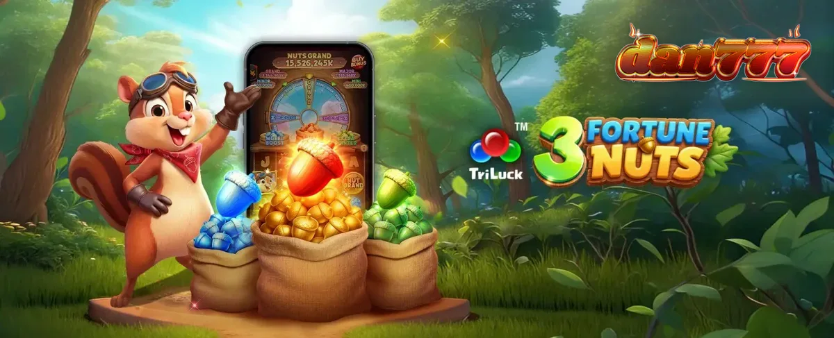 Tampilan visual slot 3 Fortune Nuts dengan tema hutan dan tupai